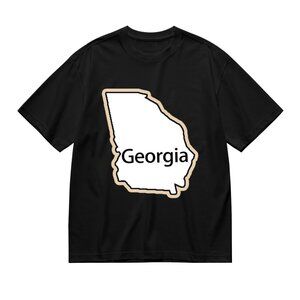 Georgia State Outline Graphic Tee - Black with White & Tan Print